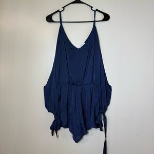 In the Beginning Navy Women's Cold Shoulder Long Sleeve Shorts Romper